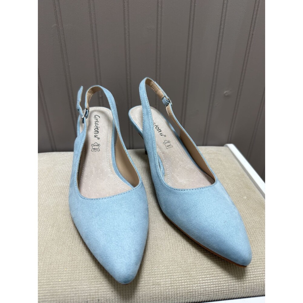 Greatonu Women's Slingback Kitten Heel Pointed Toe Dress Pumps Shoes US 7.5